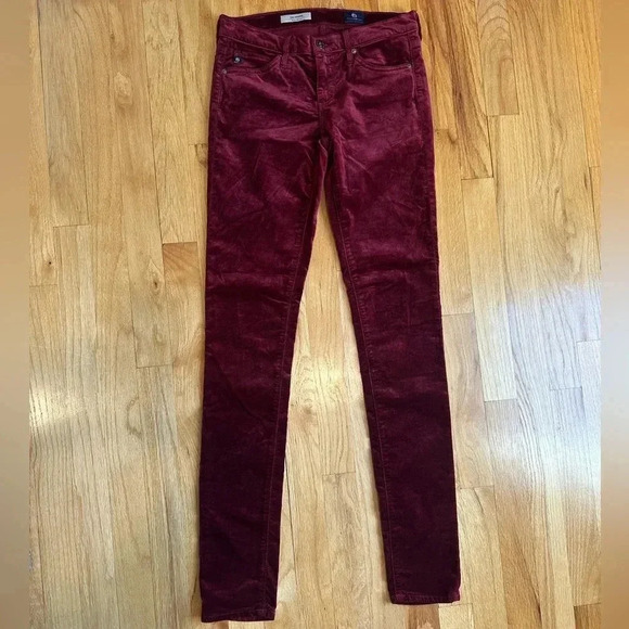 AG Adriano Goldschmied The Legging Super Skinny Burgundy Velvet Jeans size 25R - Picture 3 of 8